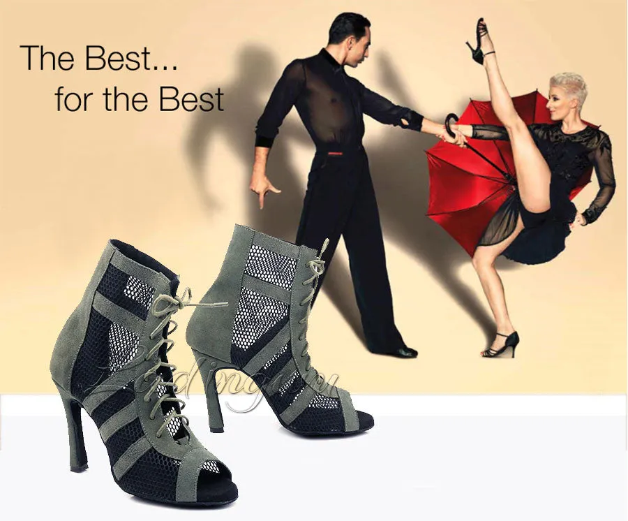 Army Green Suede Latin Dance Boots Ladies Salsa Tango Indoor Sports Ballroom Dance Shoes