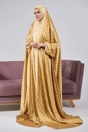 Bahija Luxurious Satin Prayer Gown in Golden Floral Print