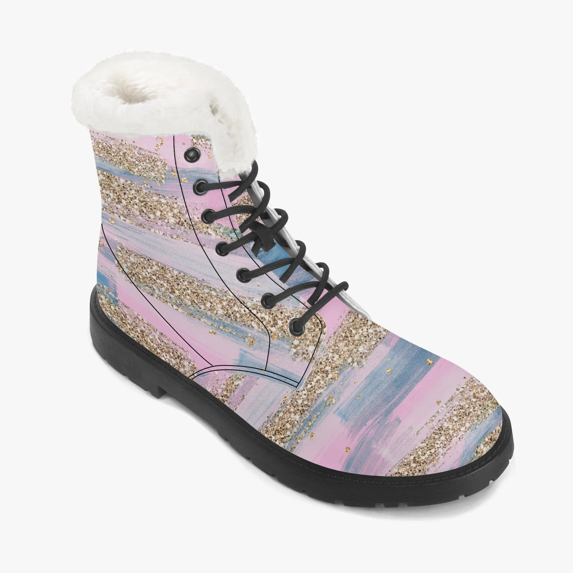 Faux Fur Leather Boots Brush Strokes
