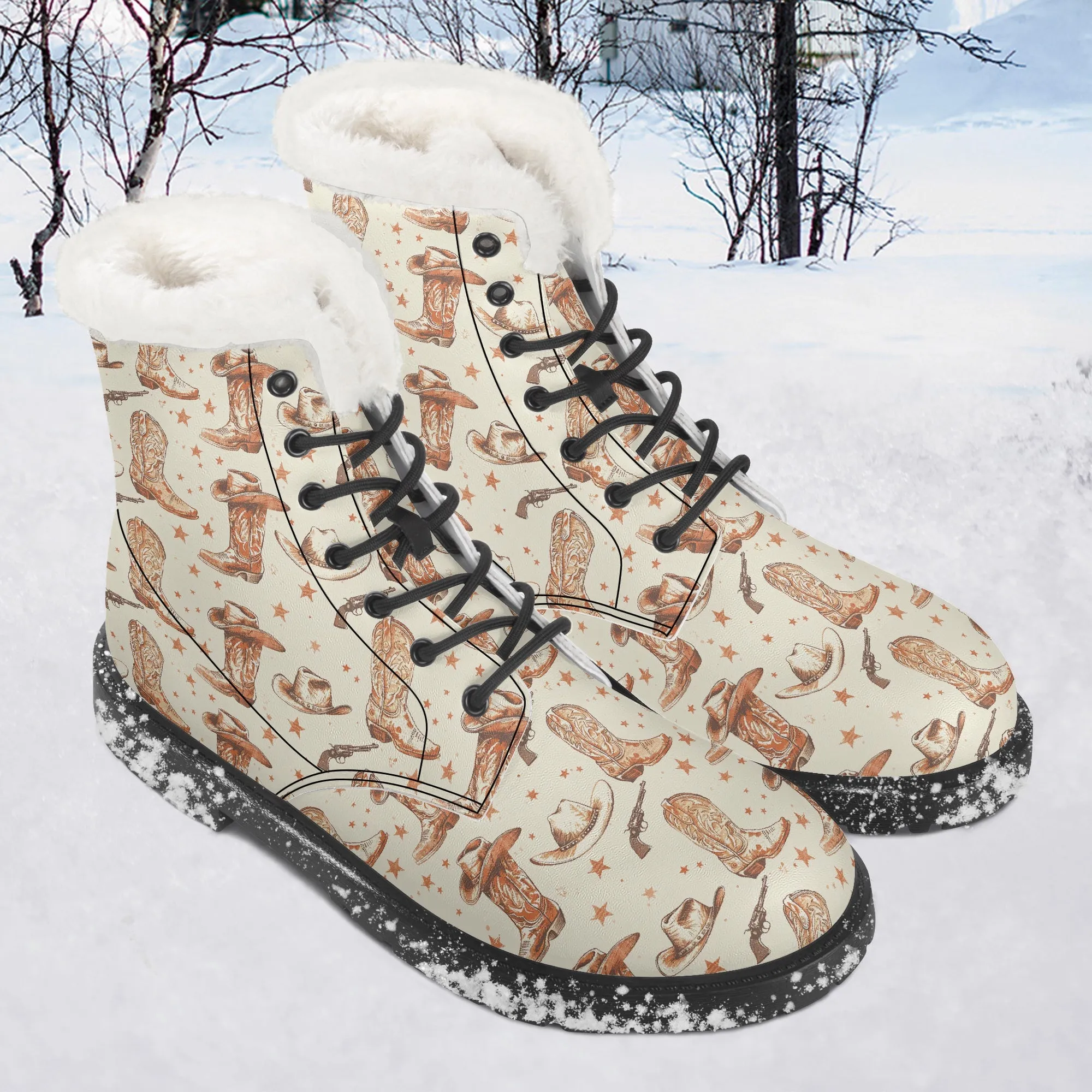 Faux Fur Leather Boots Country Boots 2