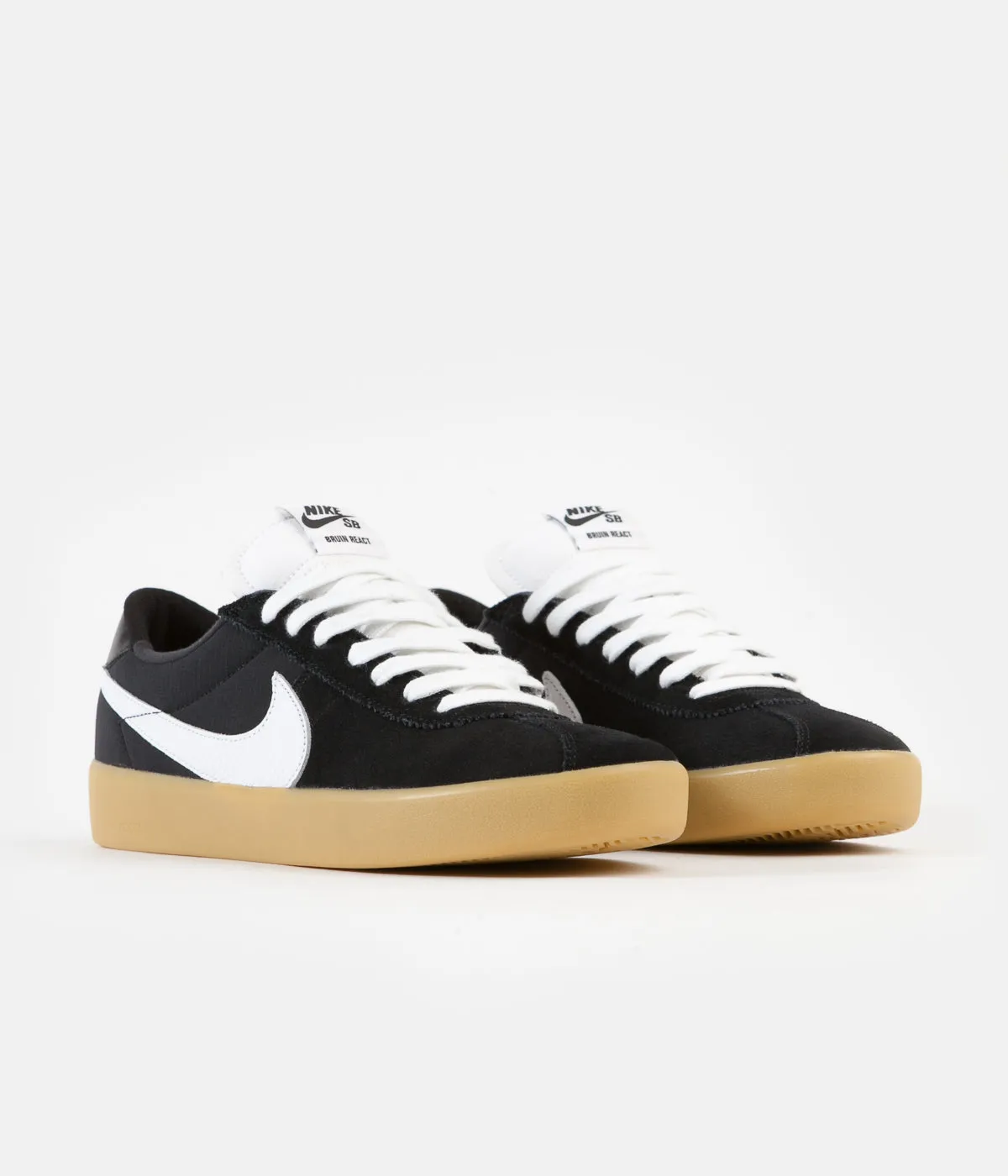 Nike SB Bruin React Shoes - Black / White - Black - Gum Light Brown