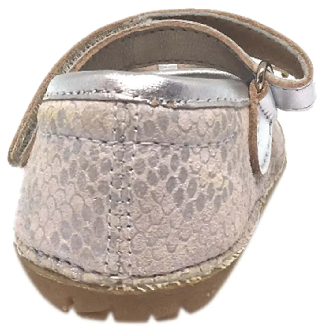 Old Soles Girl's Pave Gabs Jane Python Silver Leather Hook and Loop Bow Mary Jane Walking Shoe