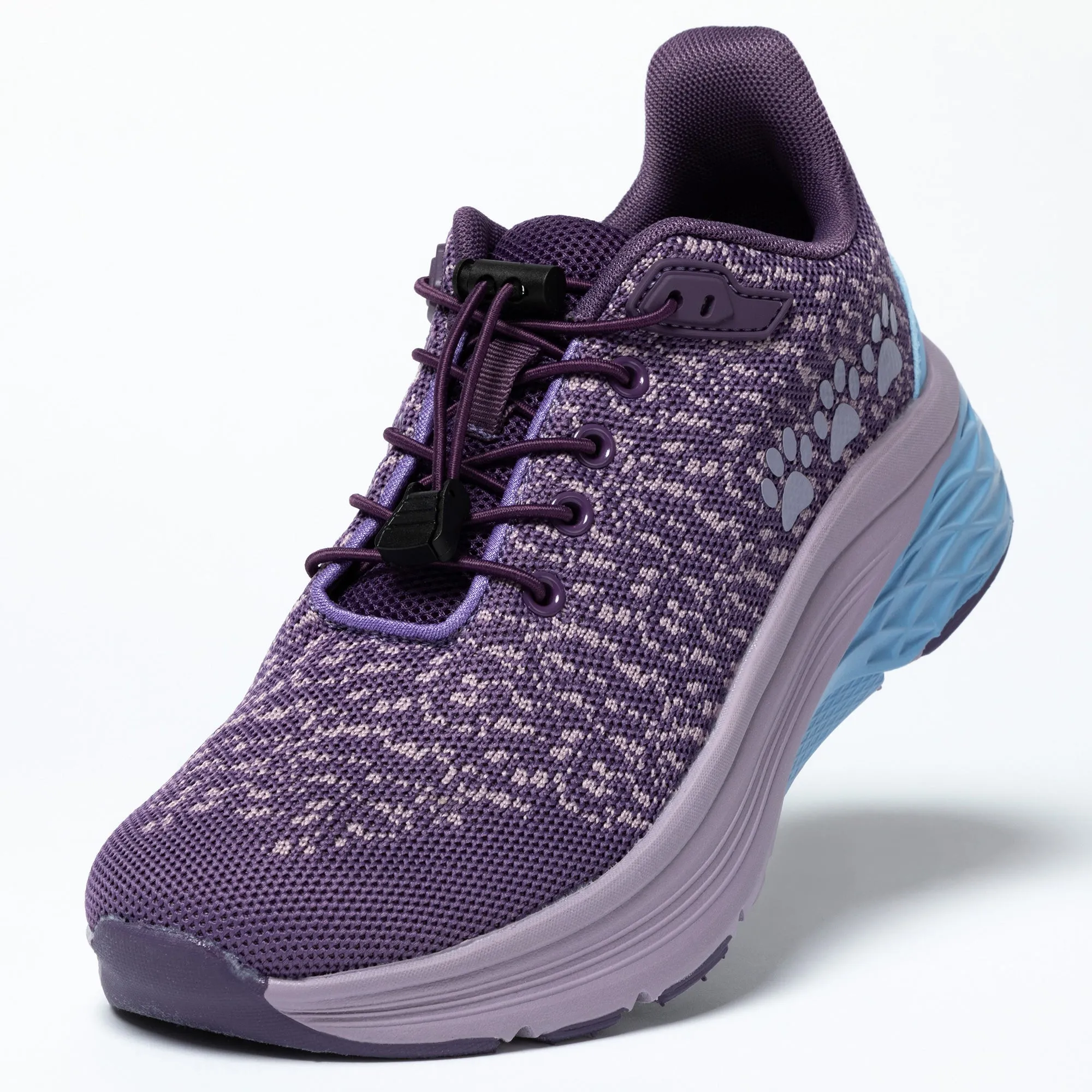 Paw Print Cushioned Walking Shoes with Bungee Laces