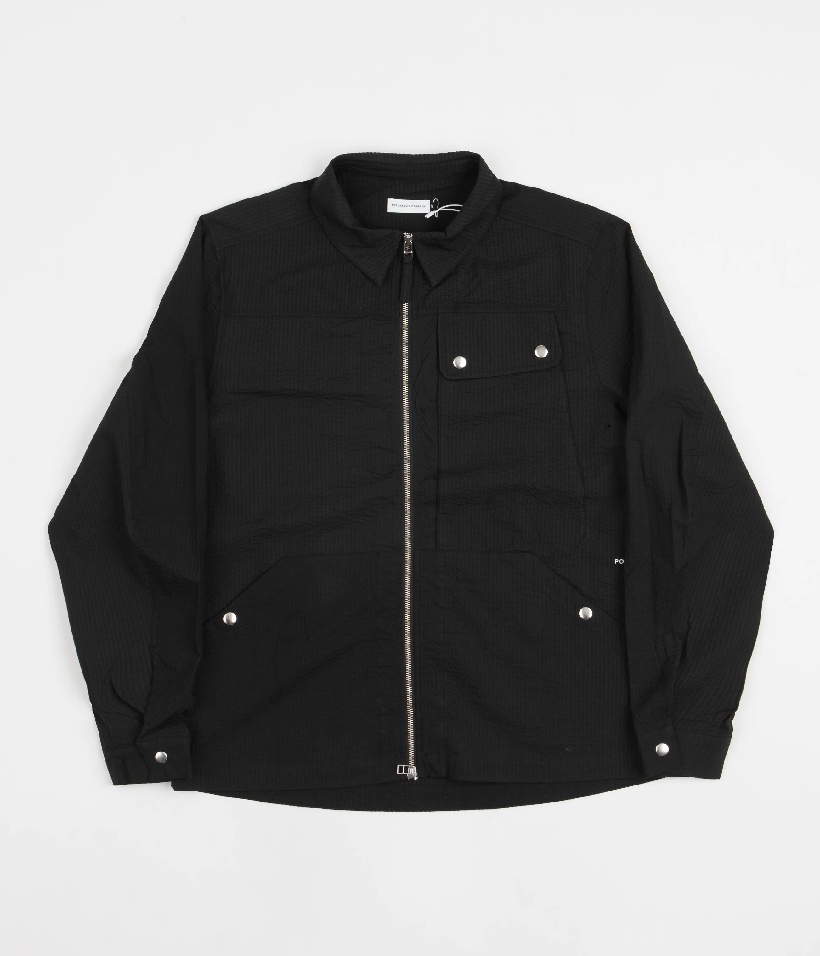 Pop Trading Company Big Pocket Overshirt - Black Seersucker
