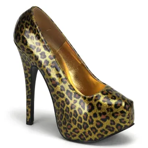 TEEZE-37 Bordello Heels Gold Cheetah Patent Shoes [Moulin Rouge Shoes]