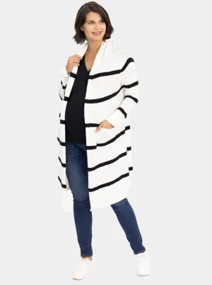 White Maternity Cotton Cardigan with Black Stripes