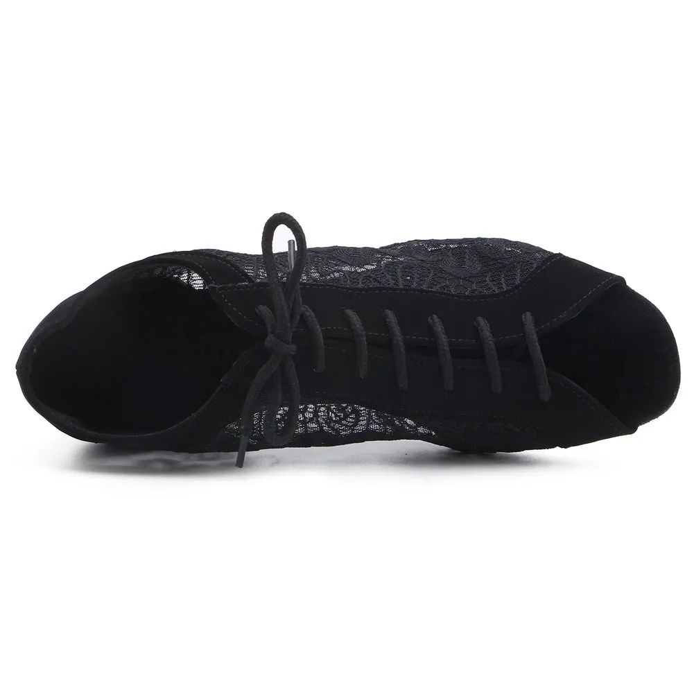 Women Ballroom Dancing Shoes Ladies Tango Latin Practice Dance Shoe Suede Sole Open-toe Lace-up Black